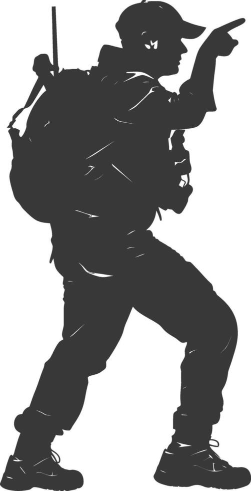 Silhouette zoologist in action full body black color only vector