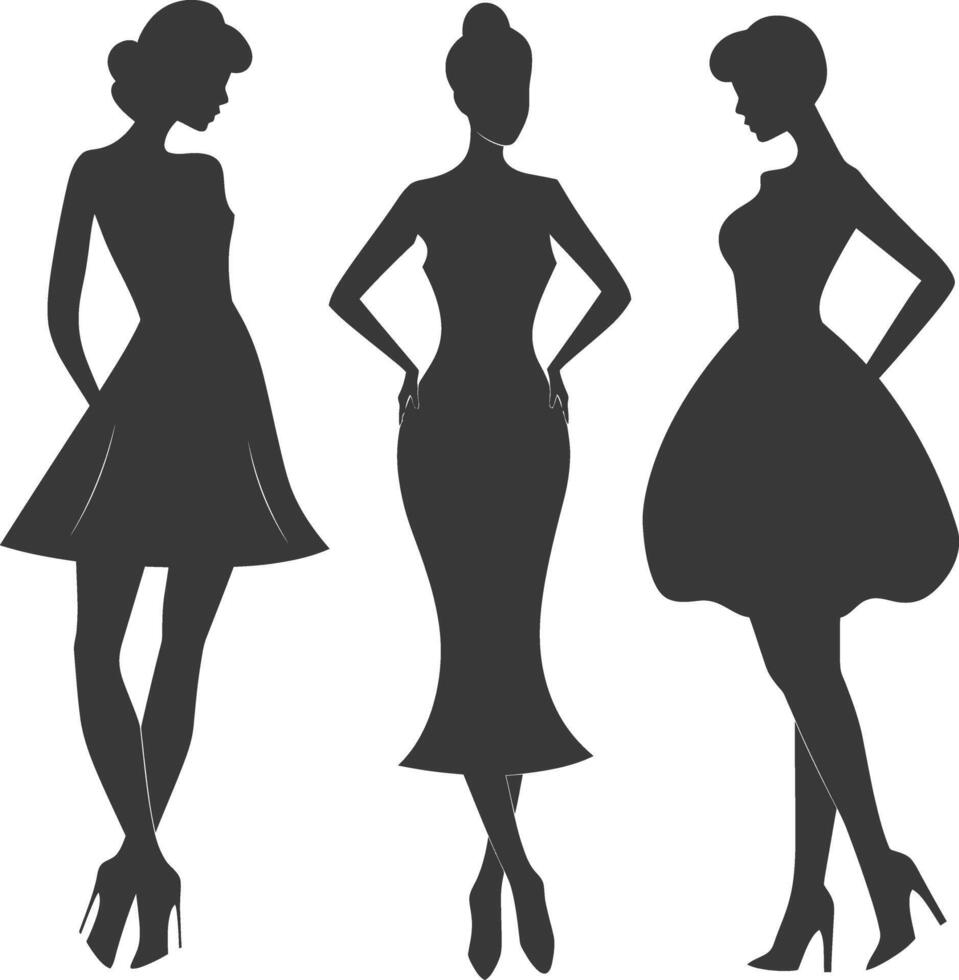 Silhouette women dresses black color only vector