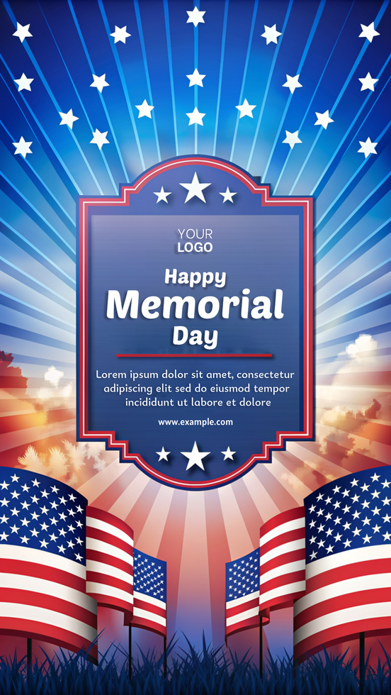 A poster for Memorial Day with a patriotic theme psd