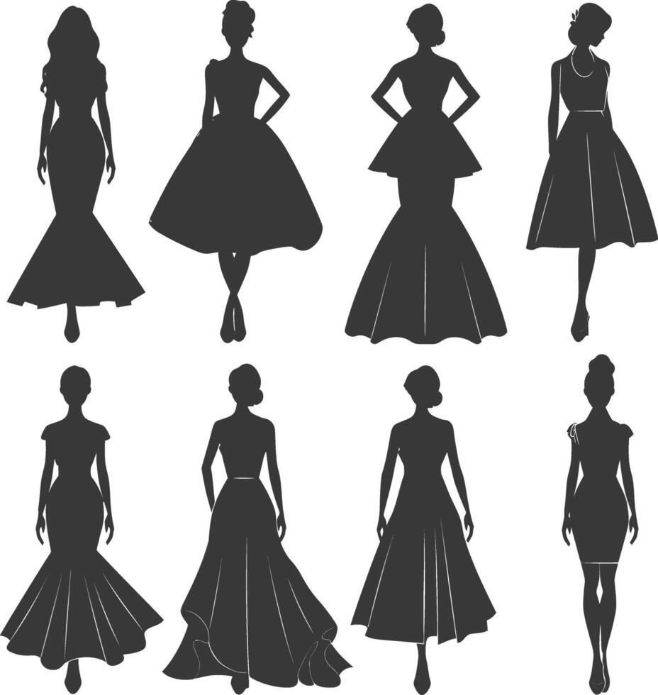 silueta mujer vestidos negro color solamente vector