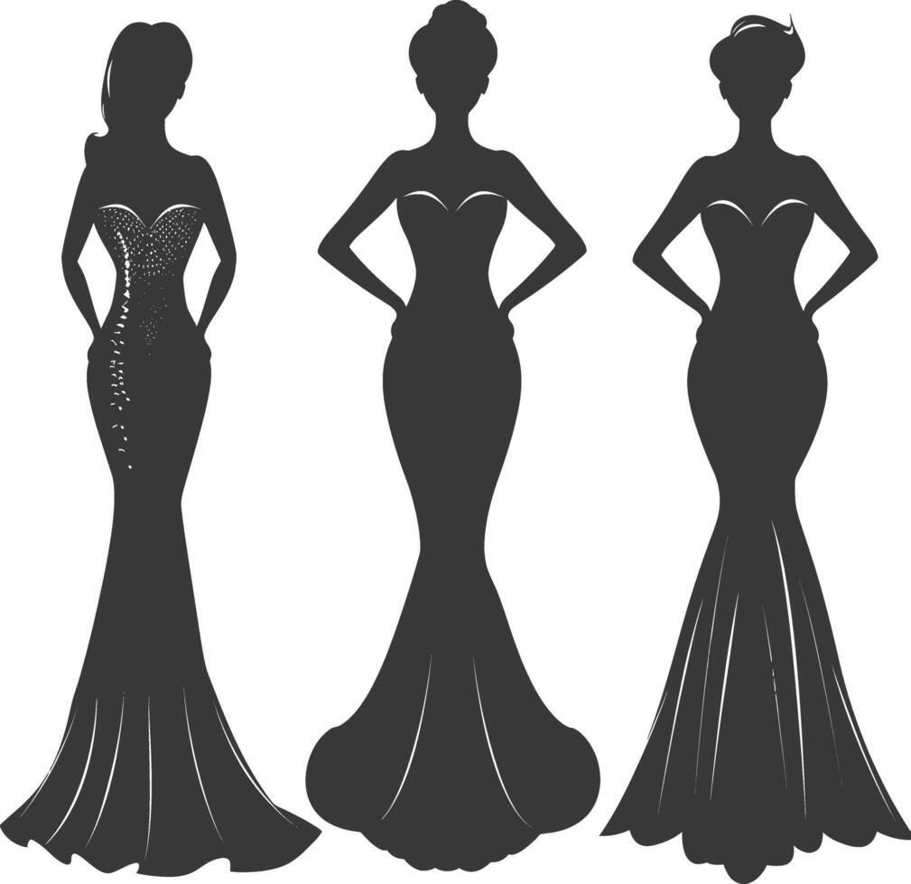 silueta mujer vestidos negro color solamente vector