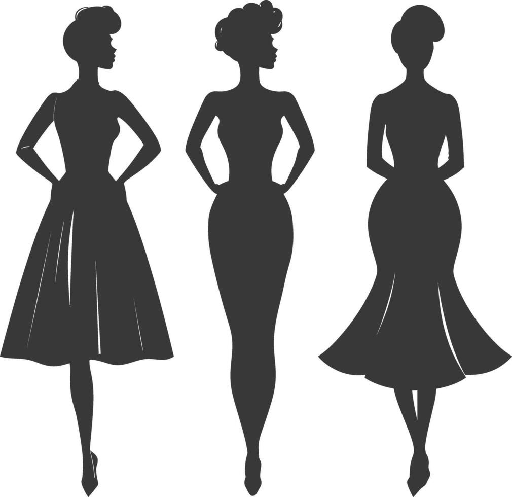 Silhouette women dresses black color only vector