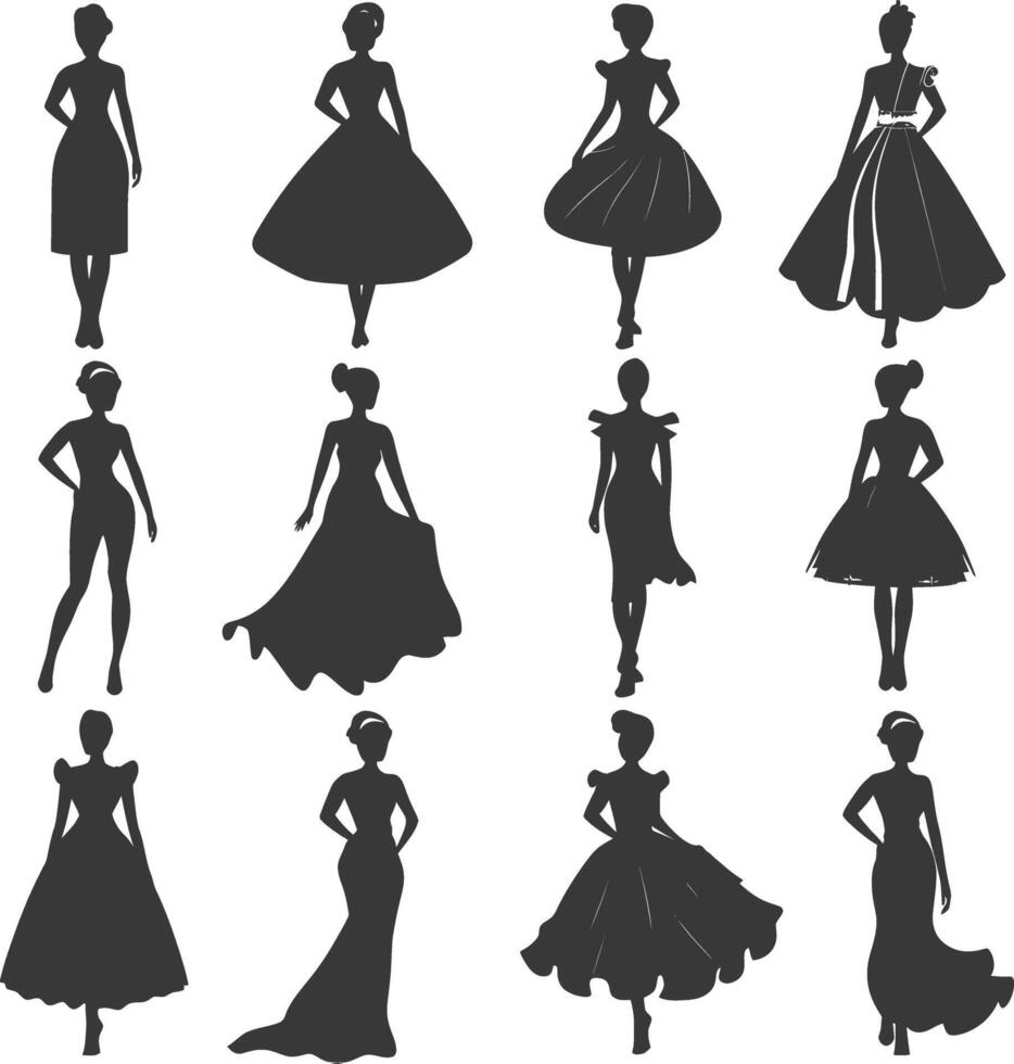 Silhouette women dresses black color only vector