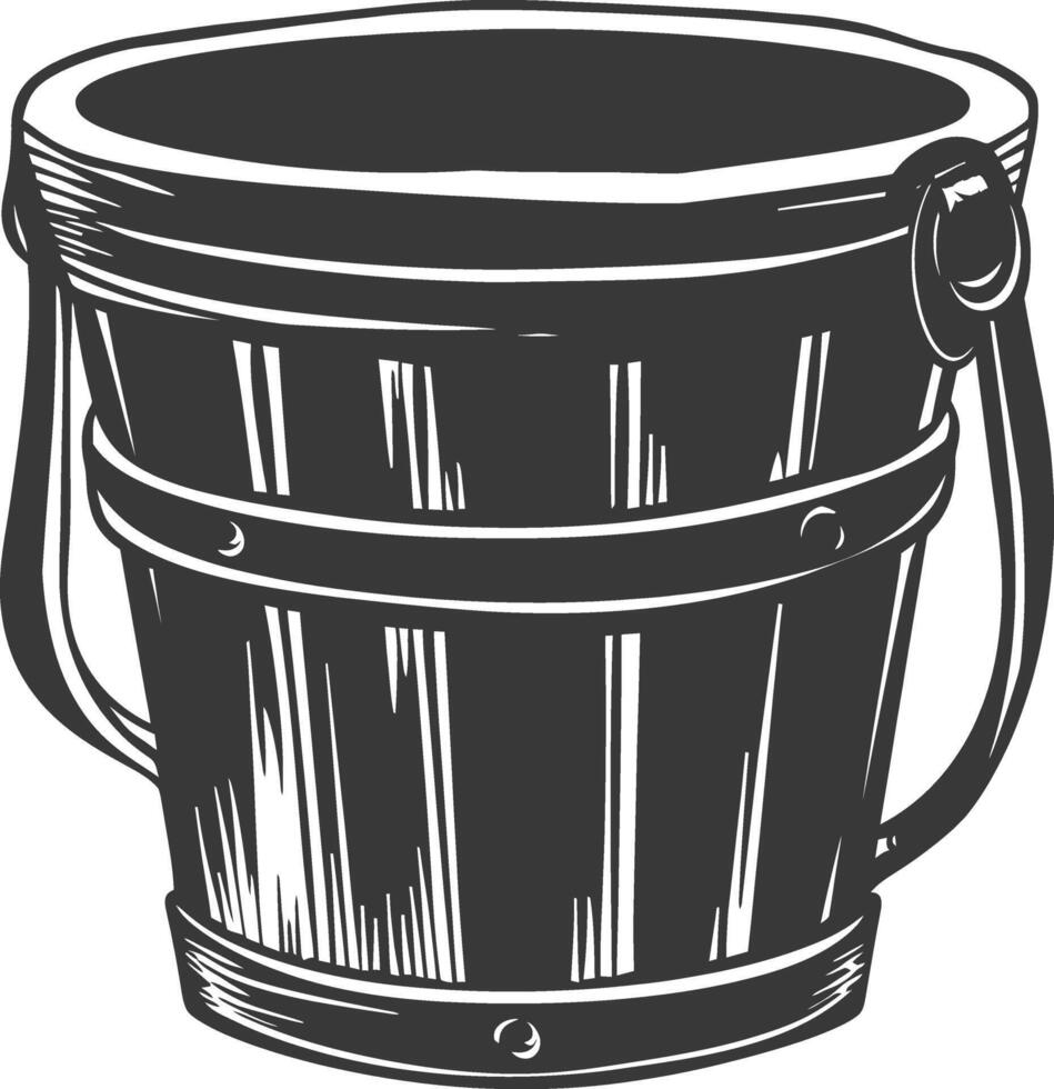 Silhouette wooden bucket black color only vector