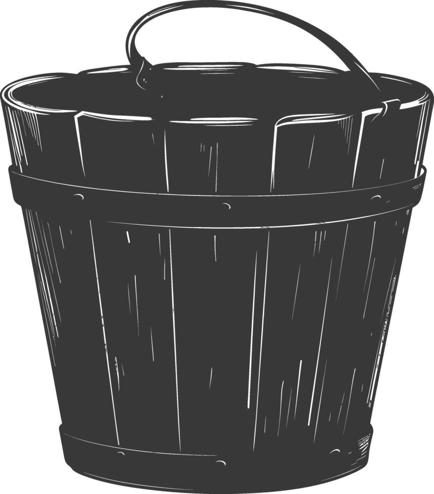 Silhouette wooden bucket black color only vector