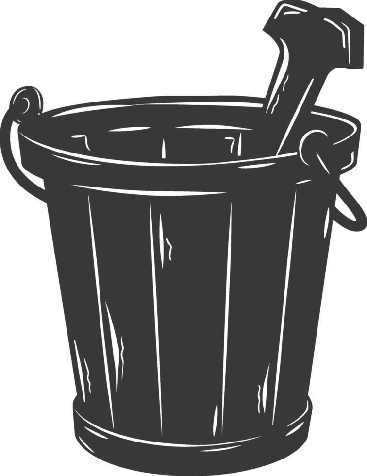 Silhouette wooden bucket black color only vector
