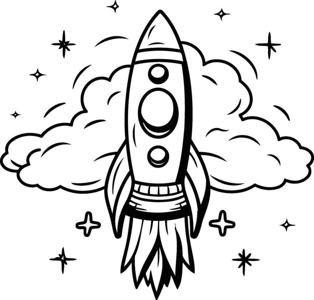Coloring book for children rocket in the clouds. illustration vector