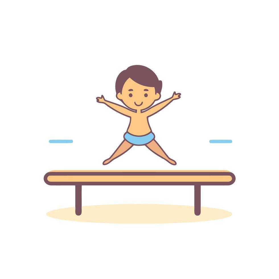 Child jumping on a trampoline. Flat style illustration. vector