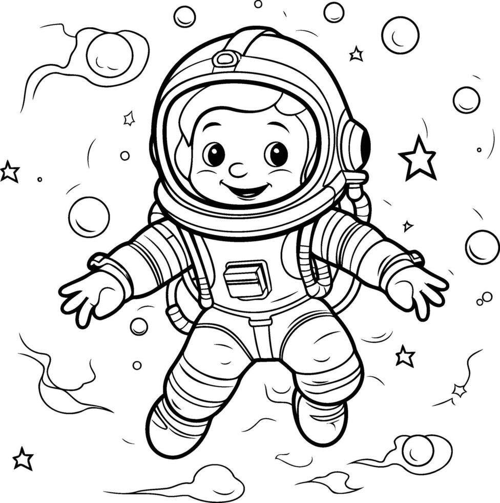 Coloring book for children Astronaut in space. illustration. vector