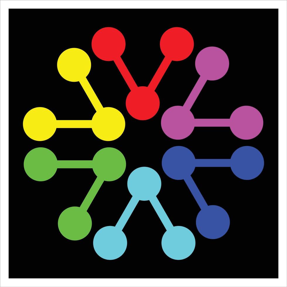 People Unity, Bond Molecular structure. Chemical Bond Structure. Opposite V shape. Transparent background with circles RGB. Flower Rounded Gradient Beautiful Icon Logo. vector