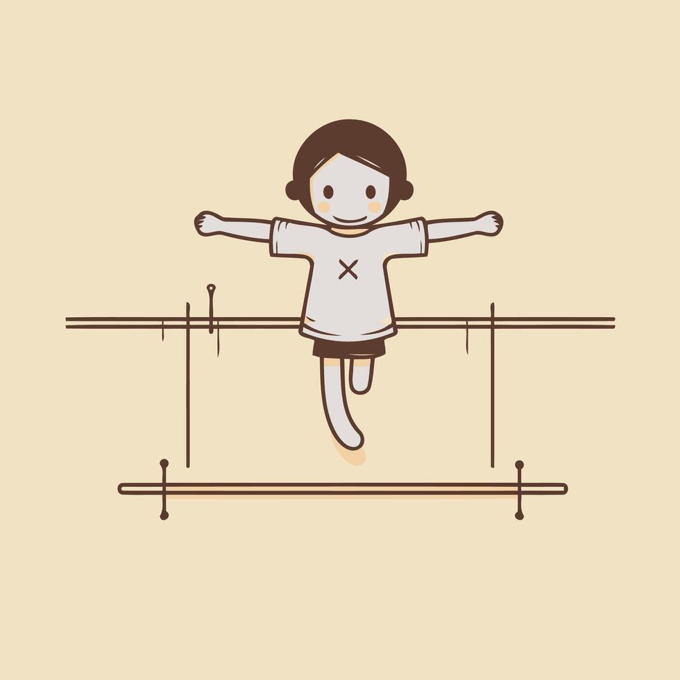 Boy doing gymnastics. illustration of a boy in jump. vector