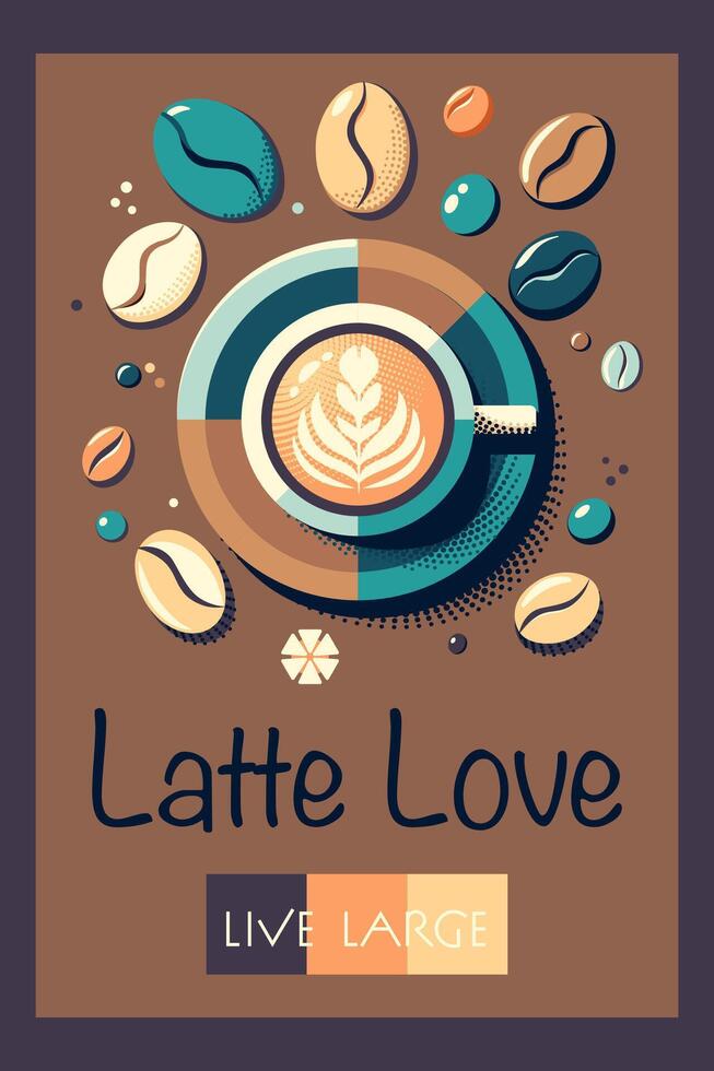 retro latté amor póster vector