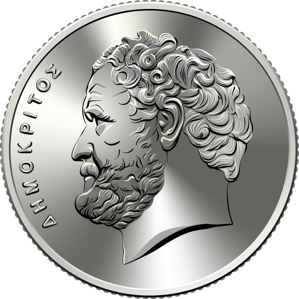 griego plata moneda 10 dracmas demócrito vector