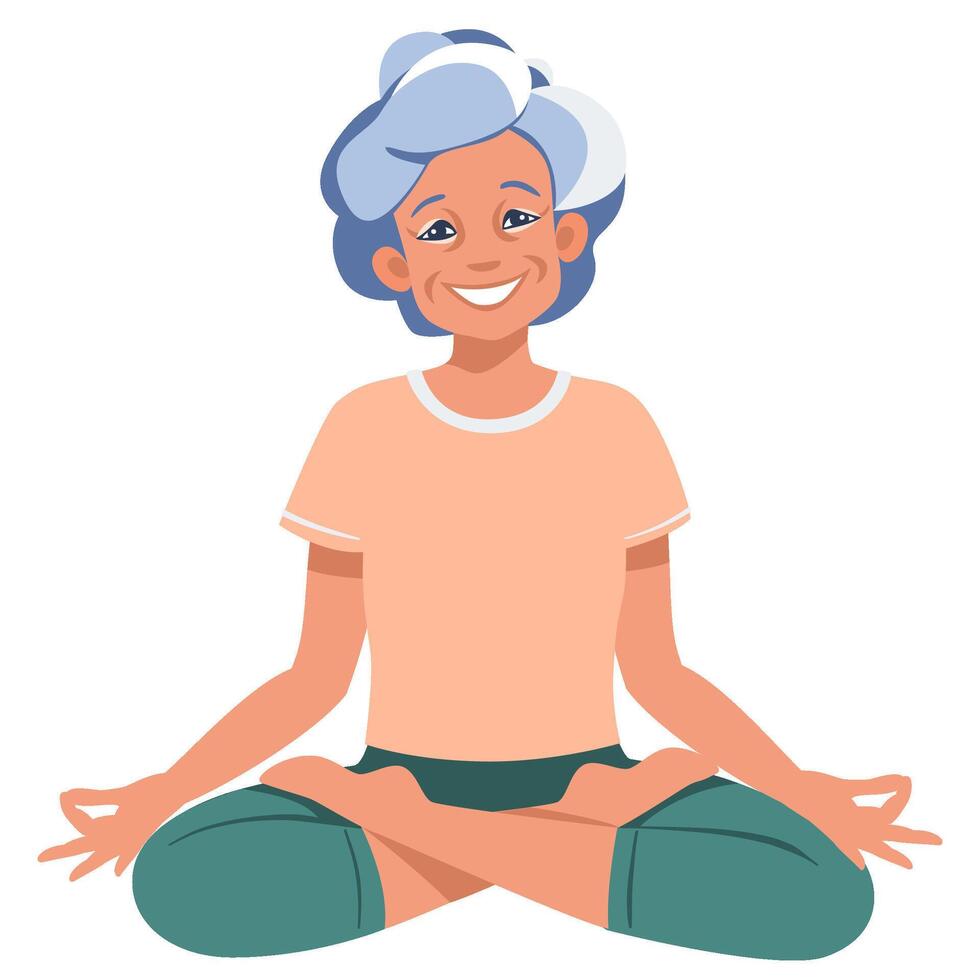 Old woman doing yoga Lotus pose vector