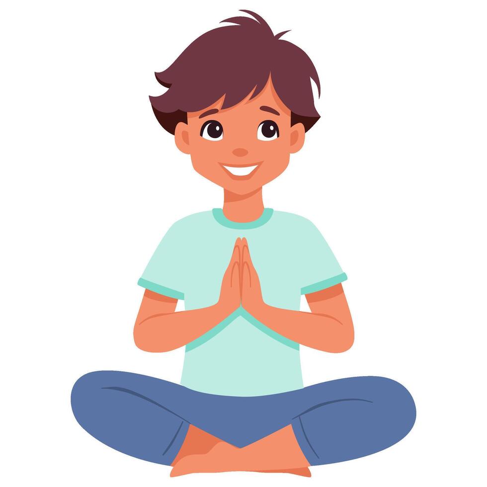 Boy doing yoga Lotus easy pose vector