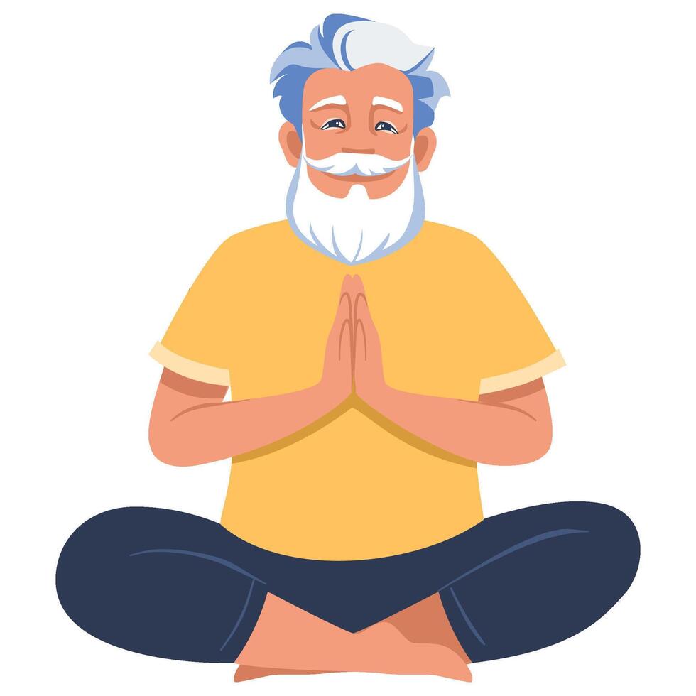 Old man doing yoga Lotus easy pose vector