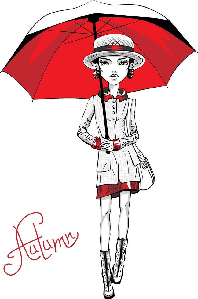 fashion girl in autumn clothes vector