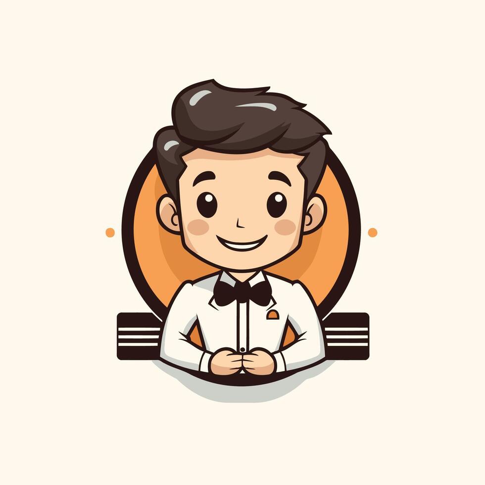 Cute waiter cartoon character. illustration of a man in a uniform. vector