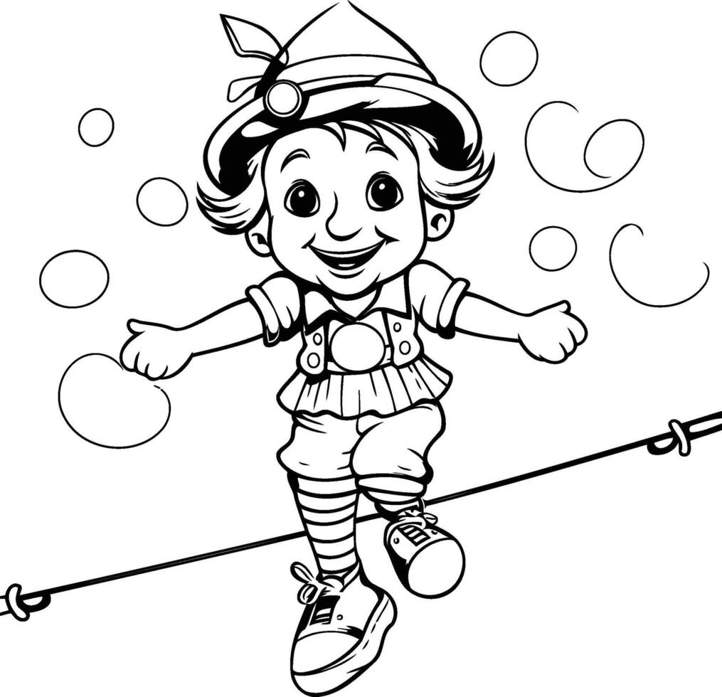 Black and White Cartoon Illustration of Little Kid Playing Juggling or Juggling Coloring Book vector