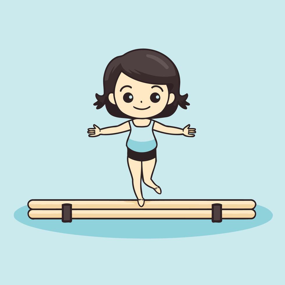 girl jumping on wooden platform cartoon illustration eps10 graphic design vector