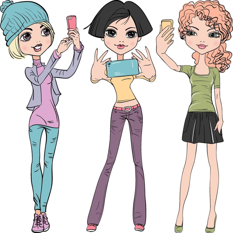 cute girls make selfie vector