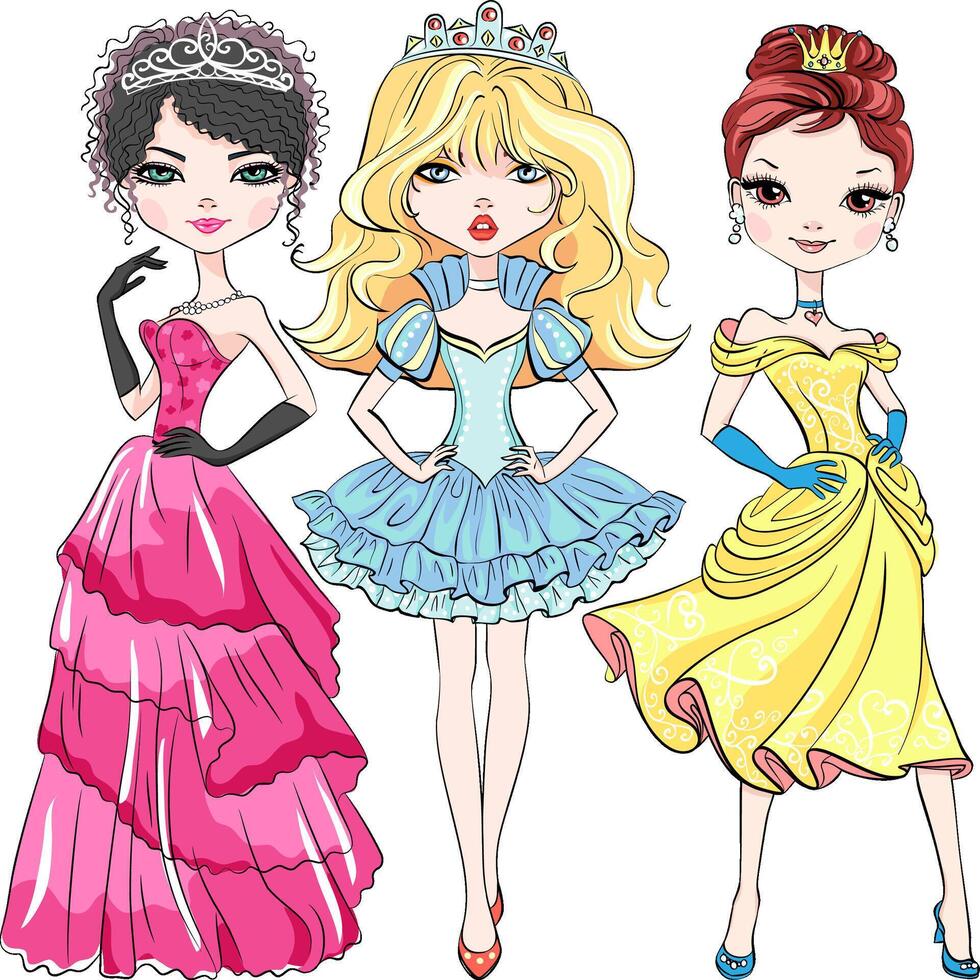 hermosa Moda niña princesas vector