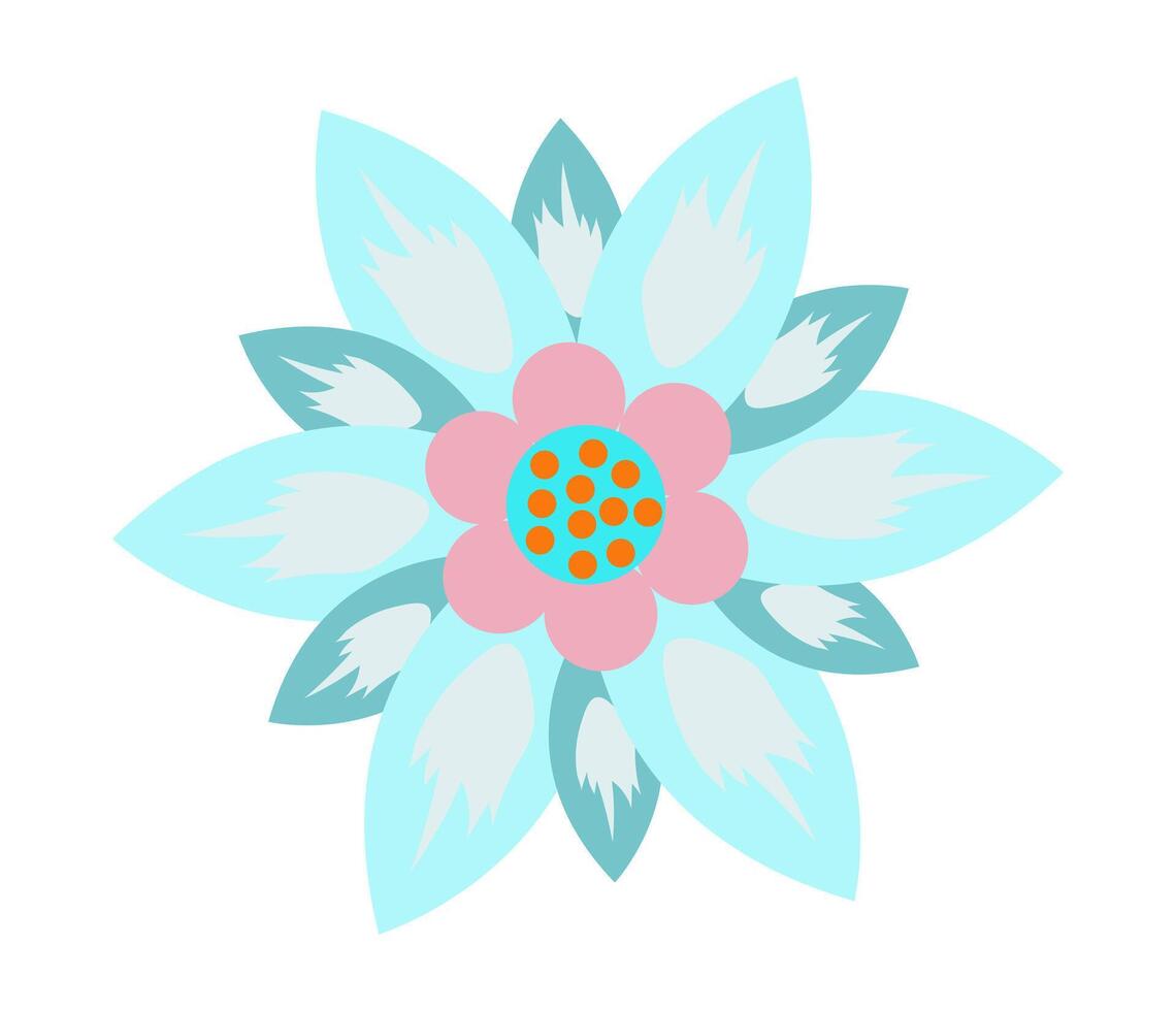 Abstract flower head in flat design. Vivid blue blossom with geometry shapes. illustration isolated. vector