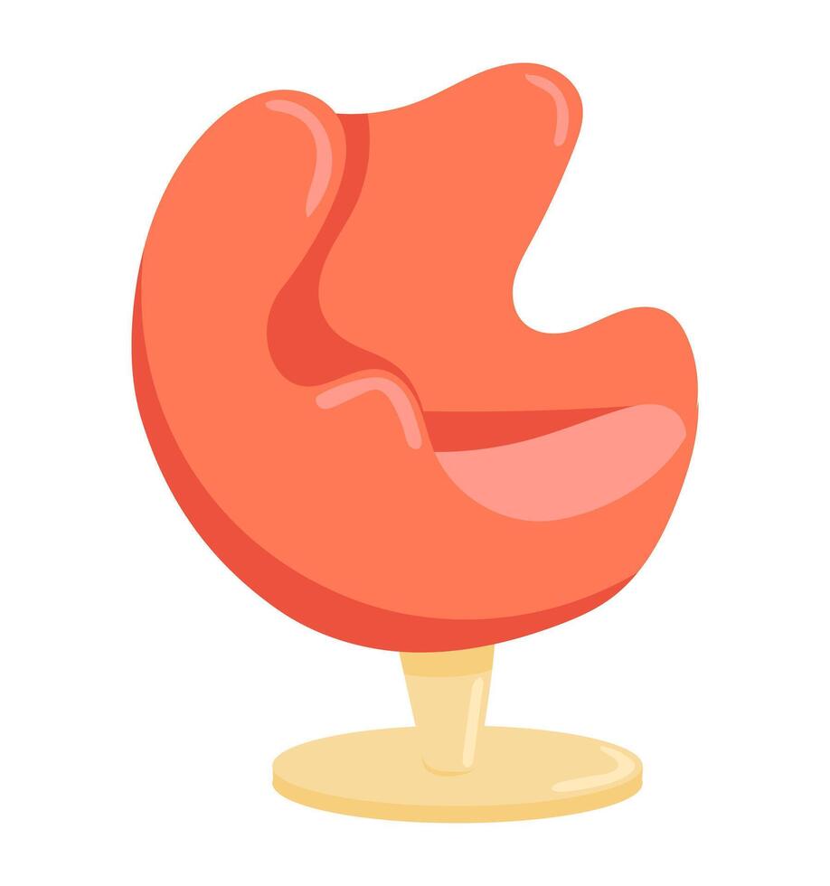 Red armchair on one leg in flat design. Designer furniture for interior. illustration isolated. vector
