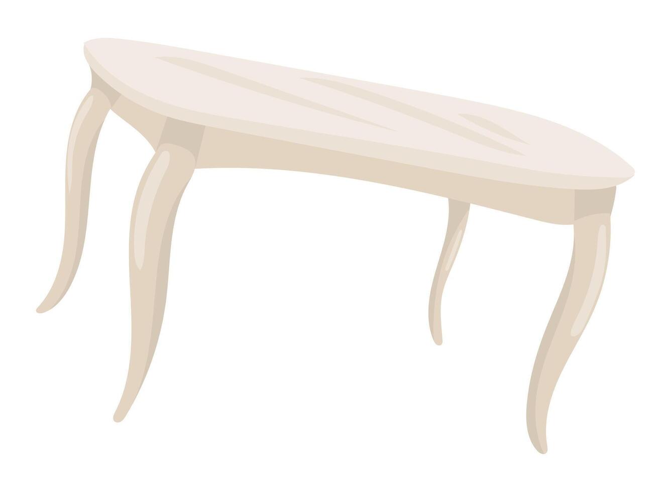 White table in flat design. Desk with curved legs for kitchen or dining room. illustration isolated. vector