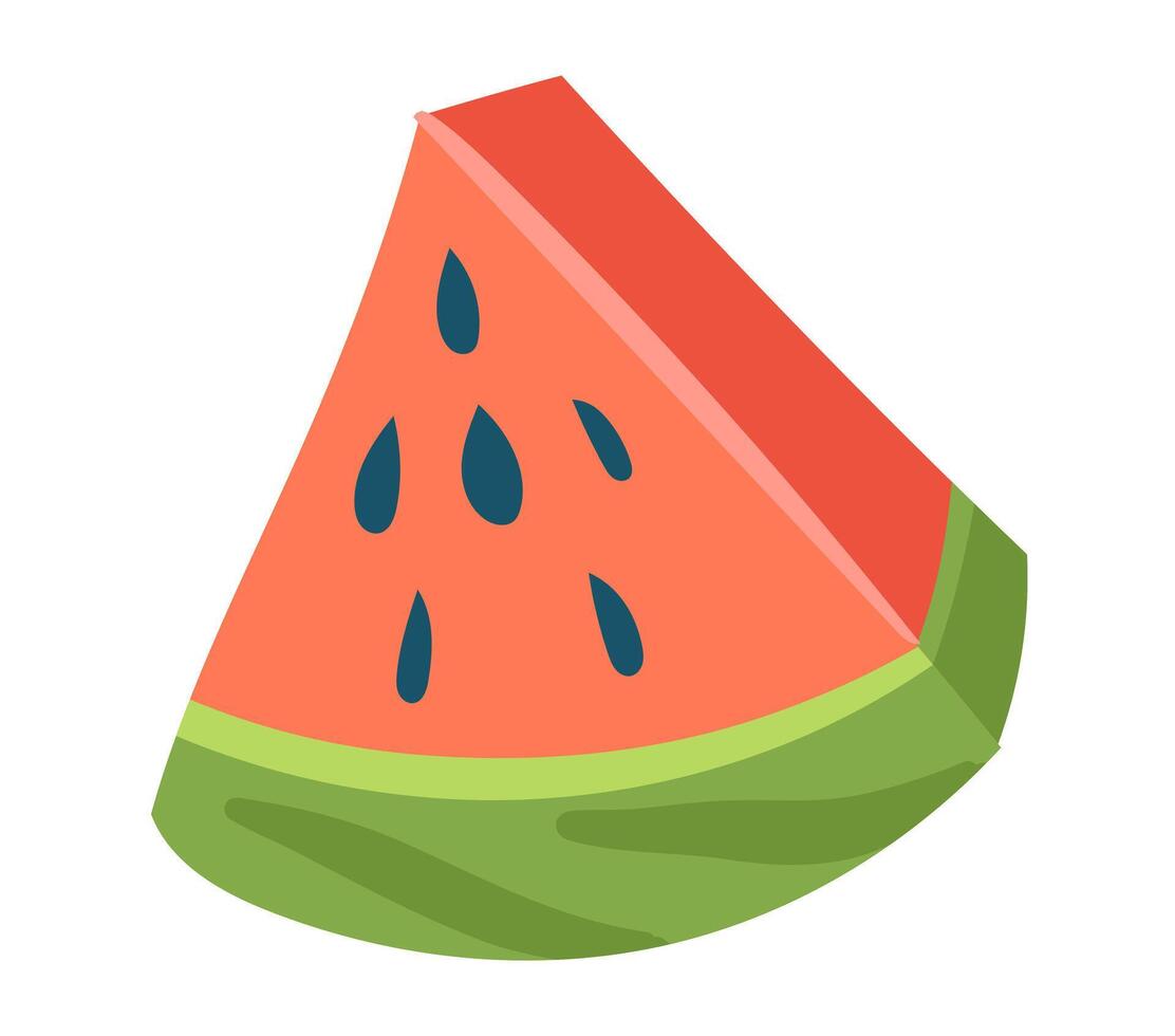 Watermelon piece in flat design. Summer juicy fruit, delicious dessert. illustration isolated. vector