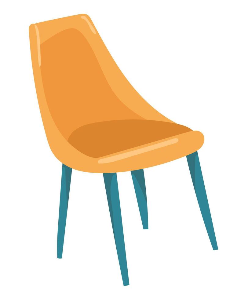 Chair in flat design. Retro plastic chair with legs for kitchen interior. illustration isolated. vector