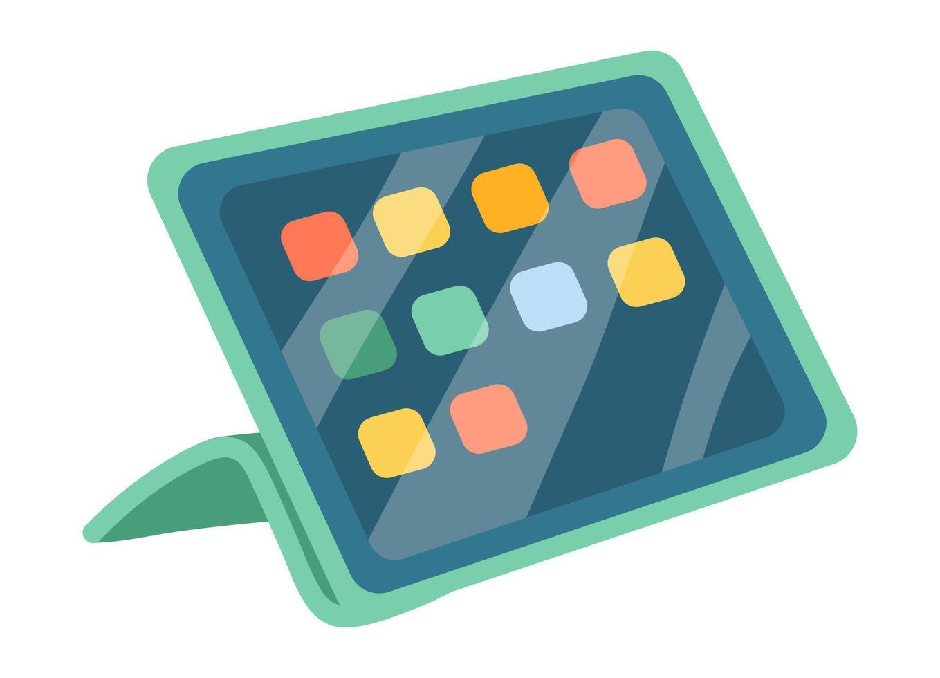Tablet on stand in flat design. Portable computing device with touchscreen. illustration isolated. vector