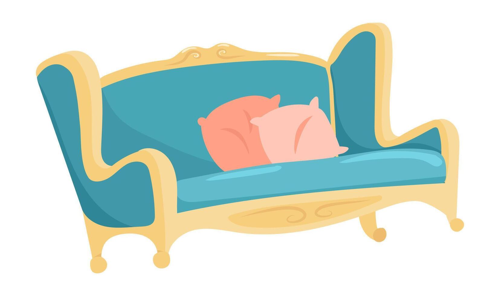 Royal sofa with cushions in flat design. Luxury vintage couch with pillows. illustration isolated. vector