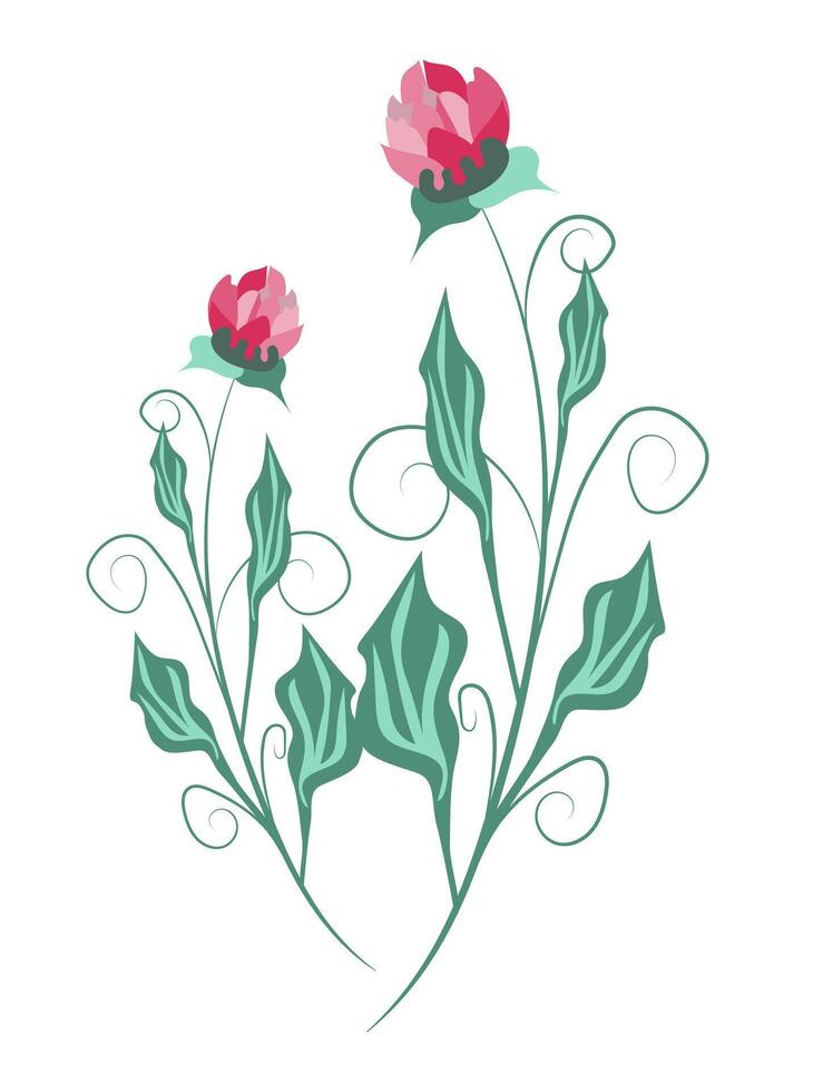resumen tréboles con arremolinándose leña menuda en plano diseño. florido curvo flor con hojas. ilustración aislado. vector