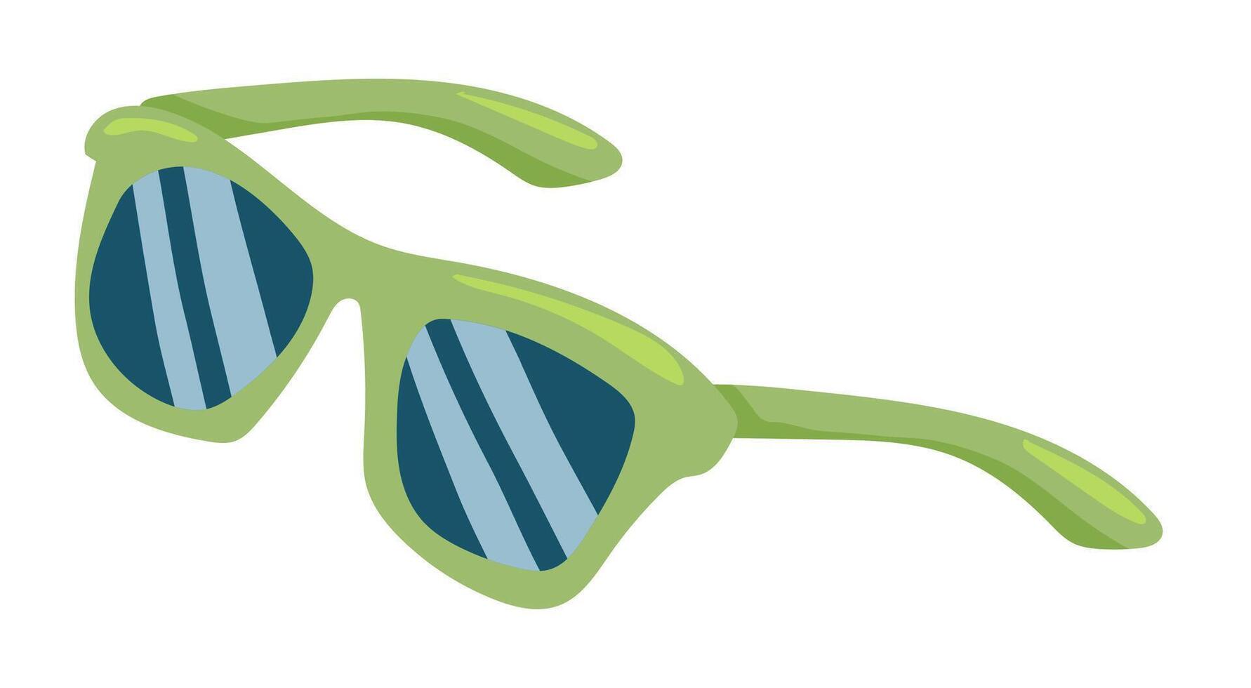 Sunglasses in flat design. Eyeglass with green plastic frame and shadow lens. illustration isolated. vector