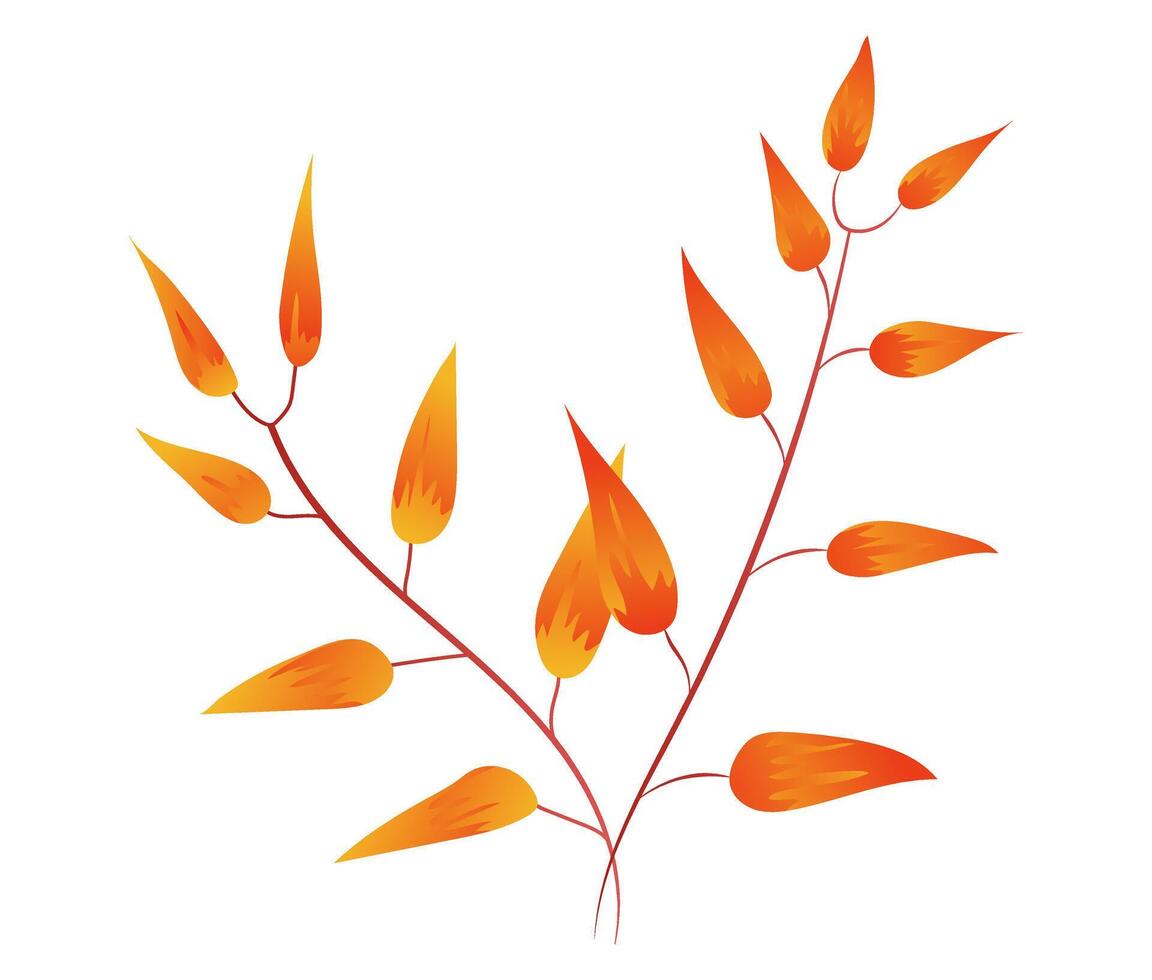 Autumn twigs with orange leaves in flat design. Bright fall branches. illustration isolated. vector