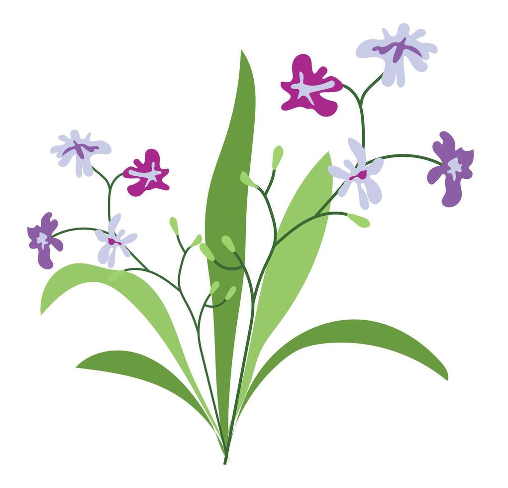 resumen floreciente flor silvestre en plano diseño. primavera flores con césped. ilustración aislado. vector