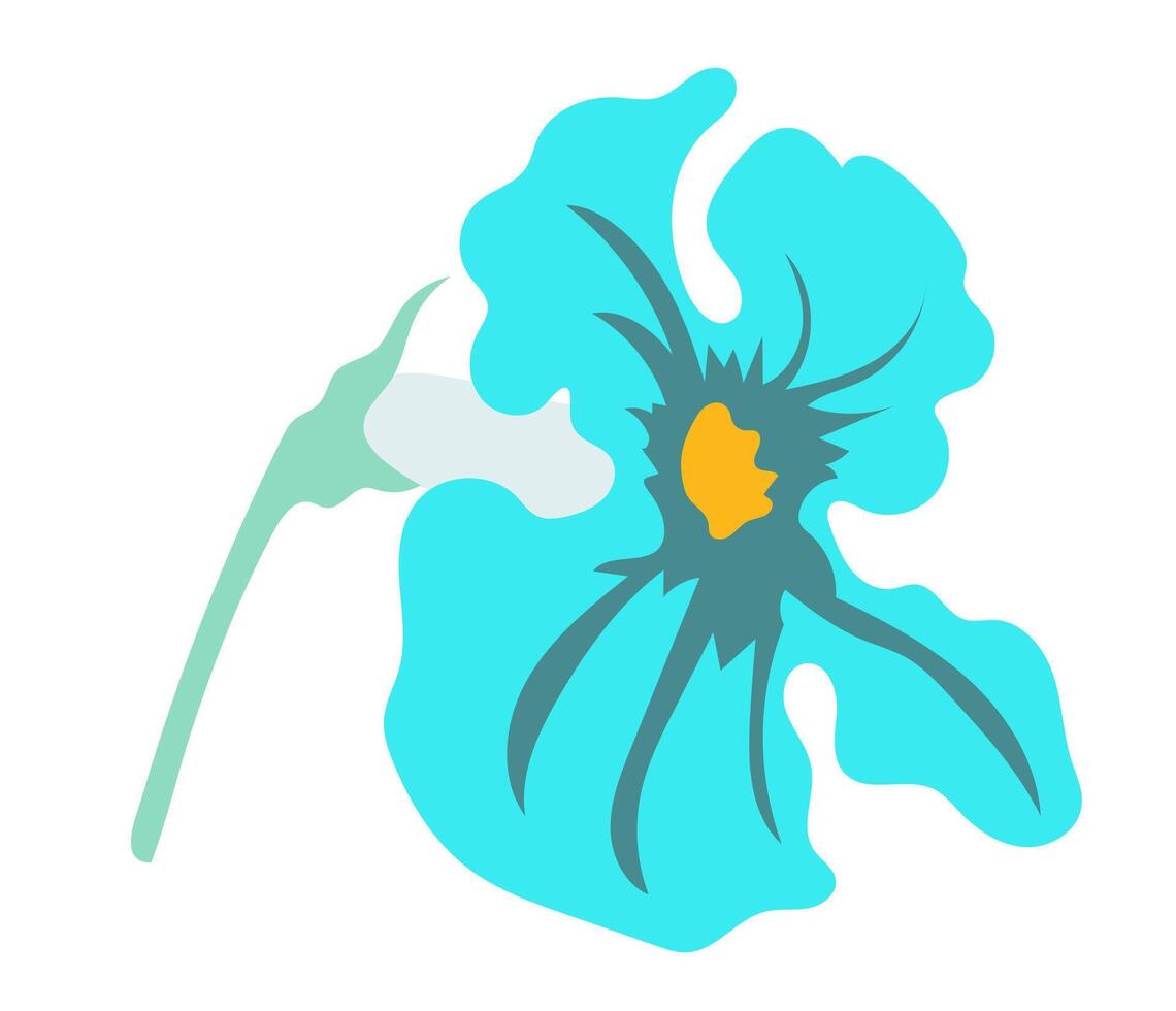 Abstract blue tropical flower in flat design. Blooming blossom head. illustration isolated. vector