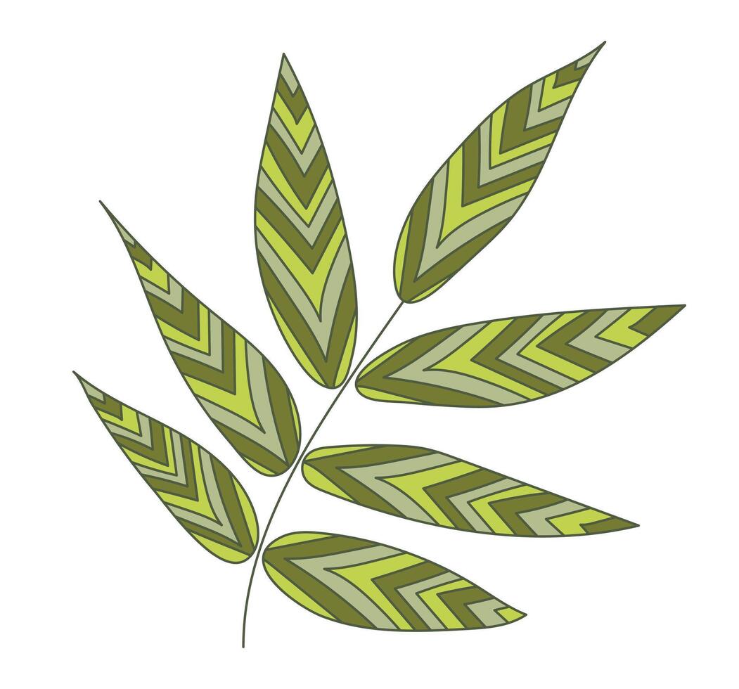 Tropical leaf with stripes pattern in flat design. Green leaflet on twig. illustration isolated. vector