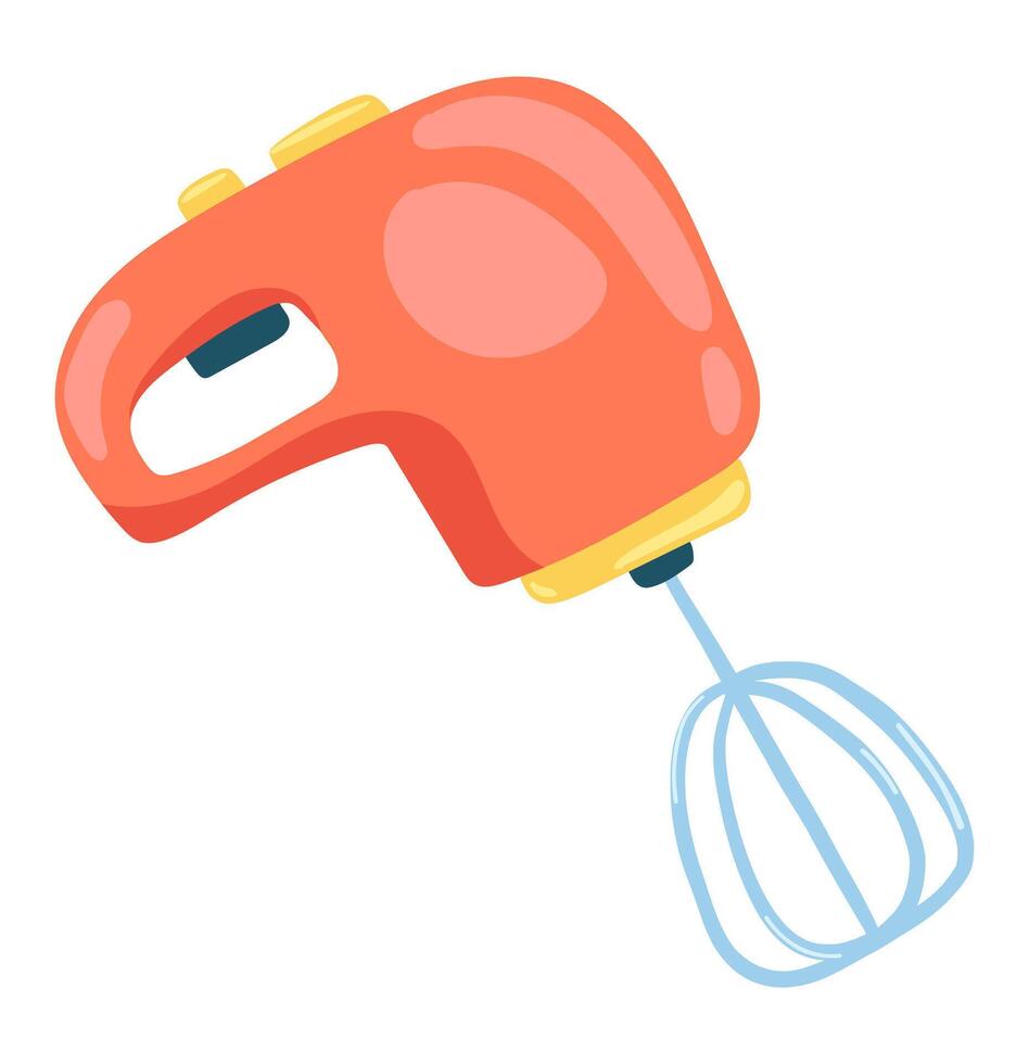 Red hand mixer in flat design. Kitchenware appliance for mixing and blending. illustration isolated. vector