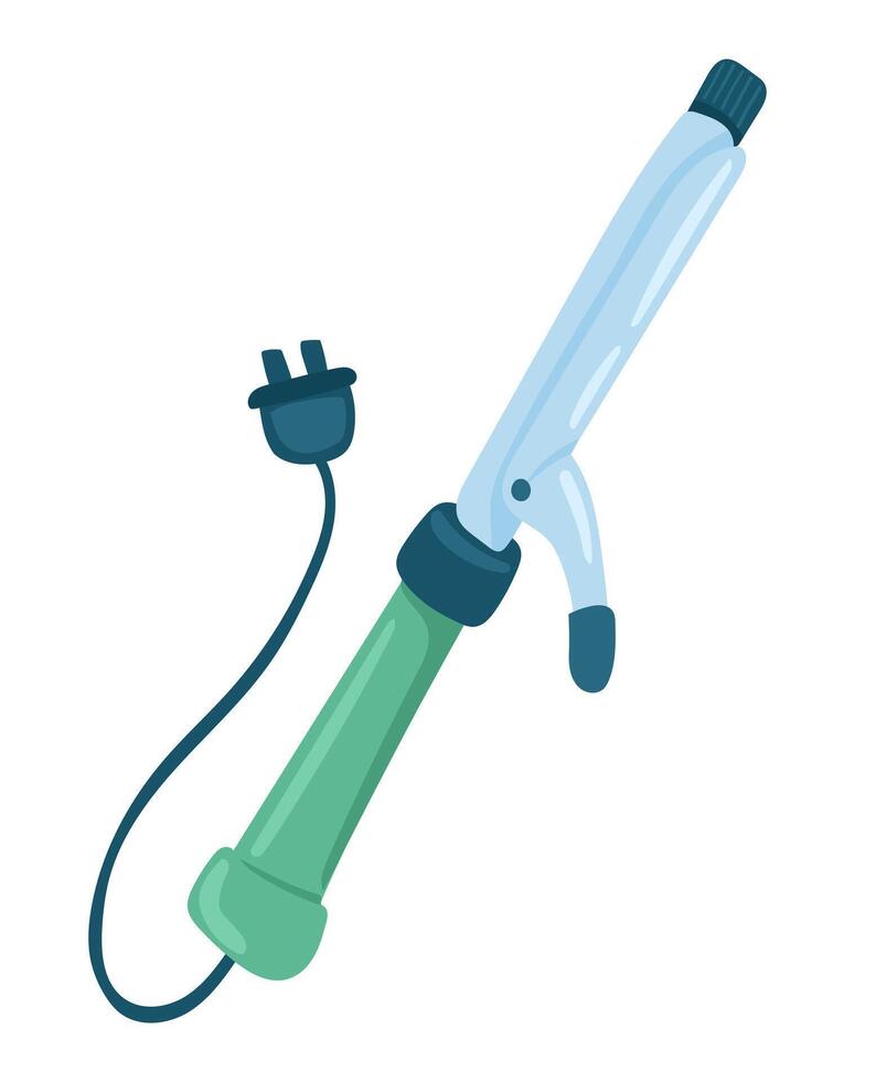 Hair iron curler in flat design. Hairdresser appliance for creating curls. illustration isolated. vector