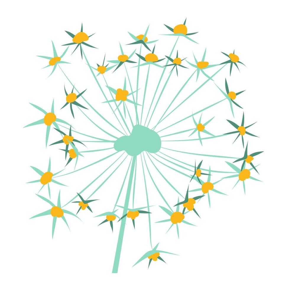 Abstract dandelion head in flat design. Summer blowball wildflower. illustration isolated. vector