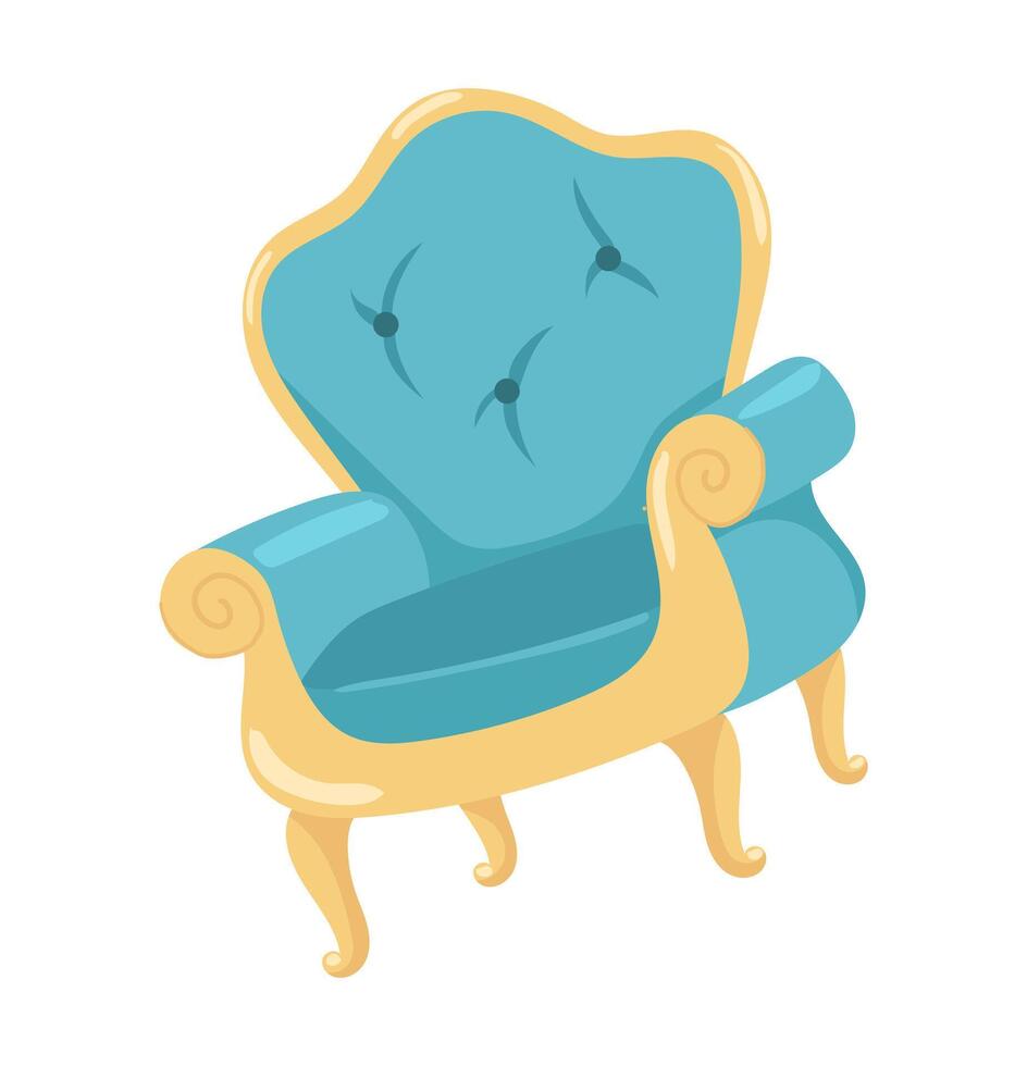 real Sillón en plano diseño. lujo Clásico mueble con curvo elementos. ilustración aislado. vector