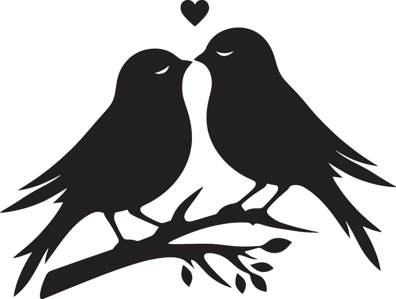 Loving birds on the branch of a tree clipart silhouette in black colour. Dove illustration template for tattoo or laser cutting. vector