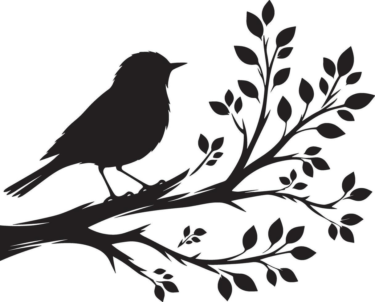 Loving birds on the branch of a tree clipart silhouette in black colour. Dove illustration template for tattoo or laser cutting vector