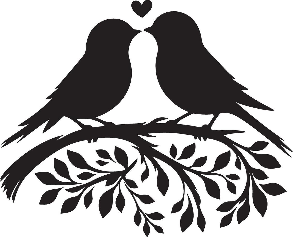 amoroso aves en el rama de un árbol clipart silueta en negro color. paloma ilustración modelo para tatuaje o láser corte. vector