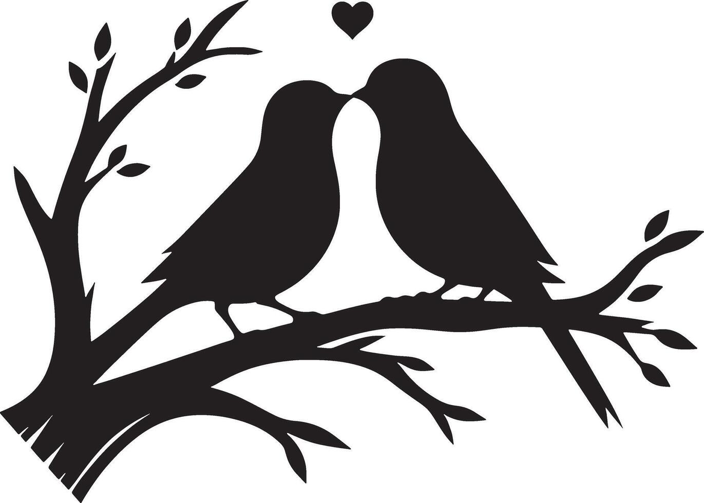 amoroso aves en el rama de un árbol clipart silueta en negro color. paloma ilustración modelo para tatuaje o láser corte. vector