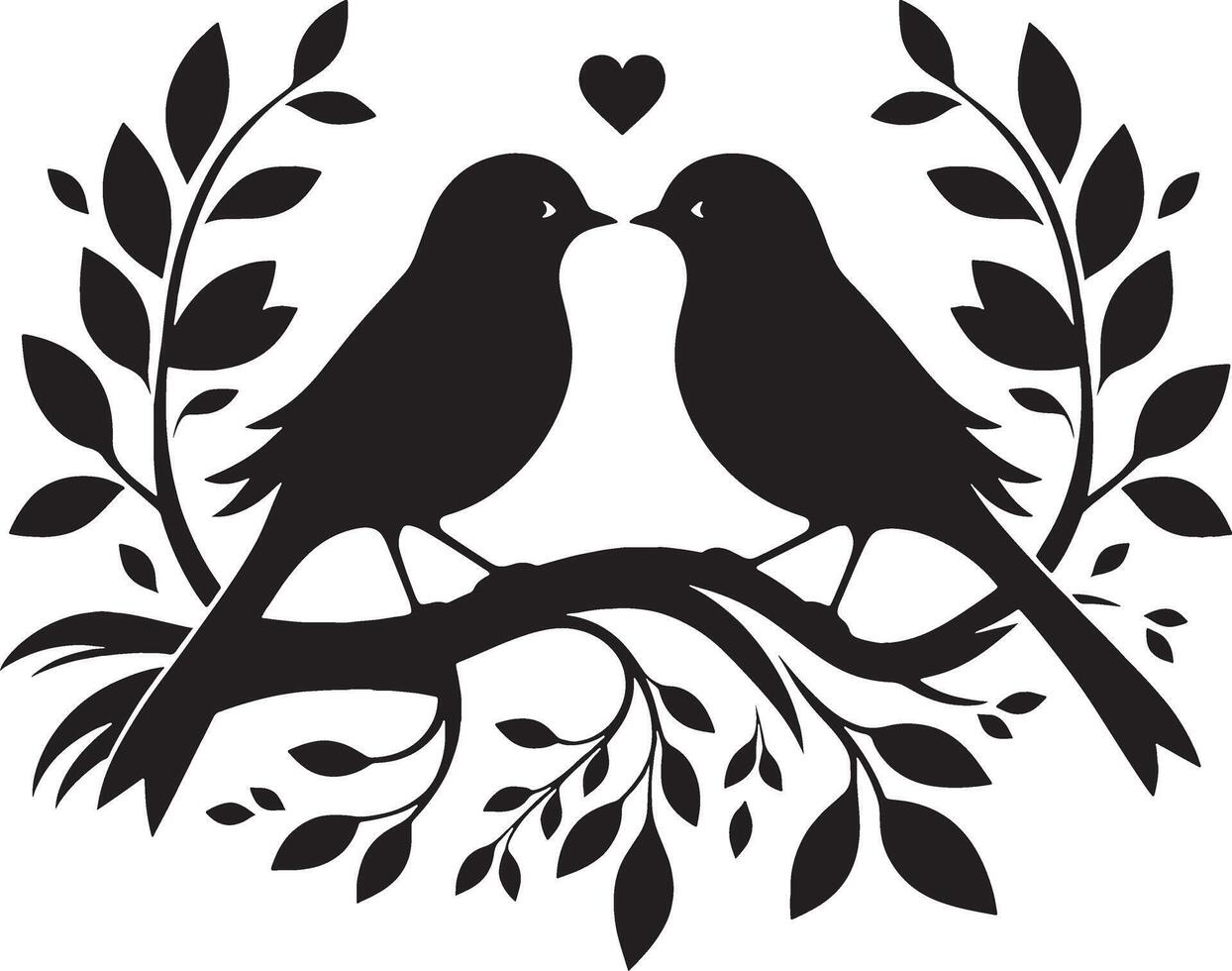 amoroso aves en el rama de un árbol clipart silueta en negro color. paloma ilustración modelo para tatuaje o láser corte. vector