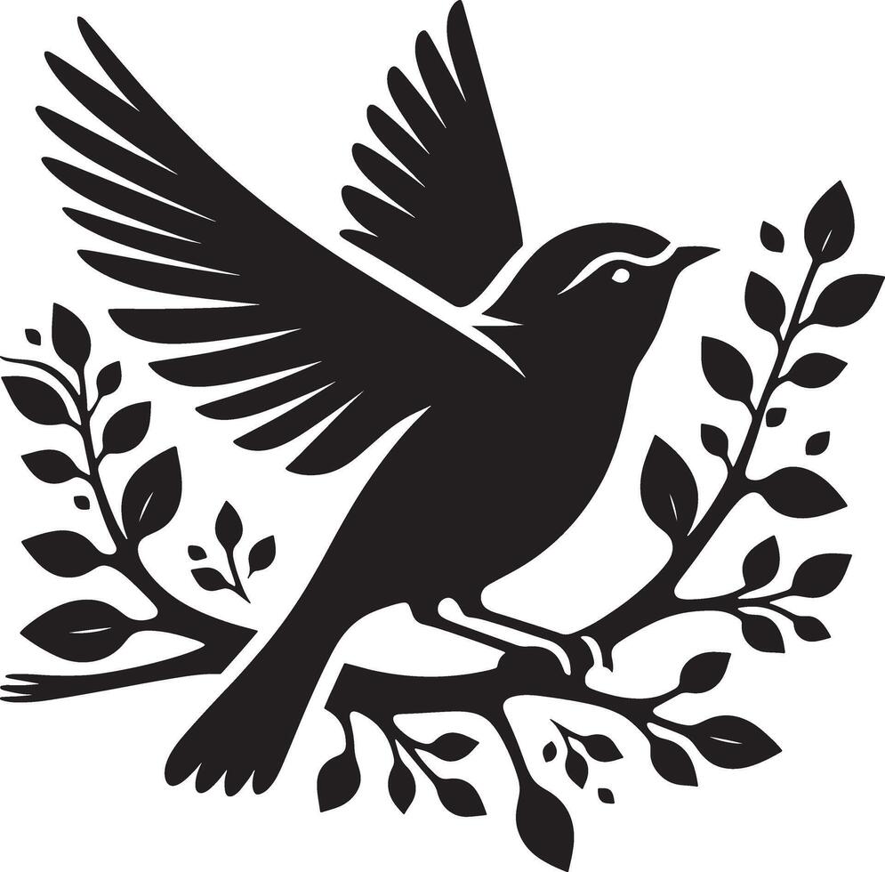 amoroso aves en el rama de un árbol clipart silueta en negro color. paloma ilustración modelo para tatuaje o láser corte vector