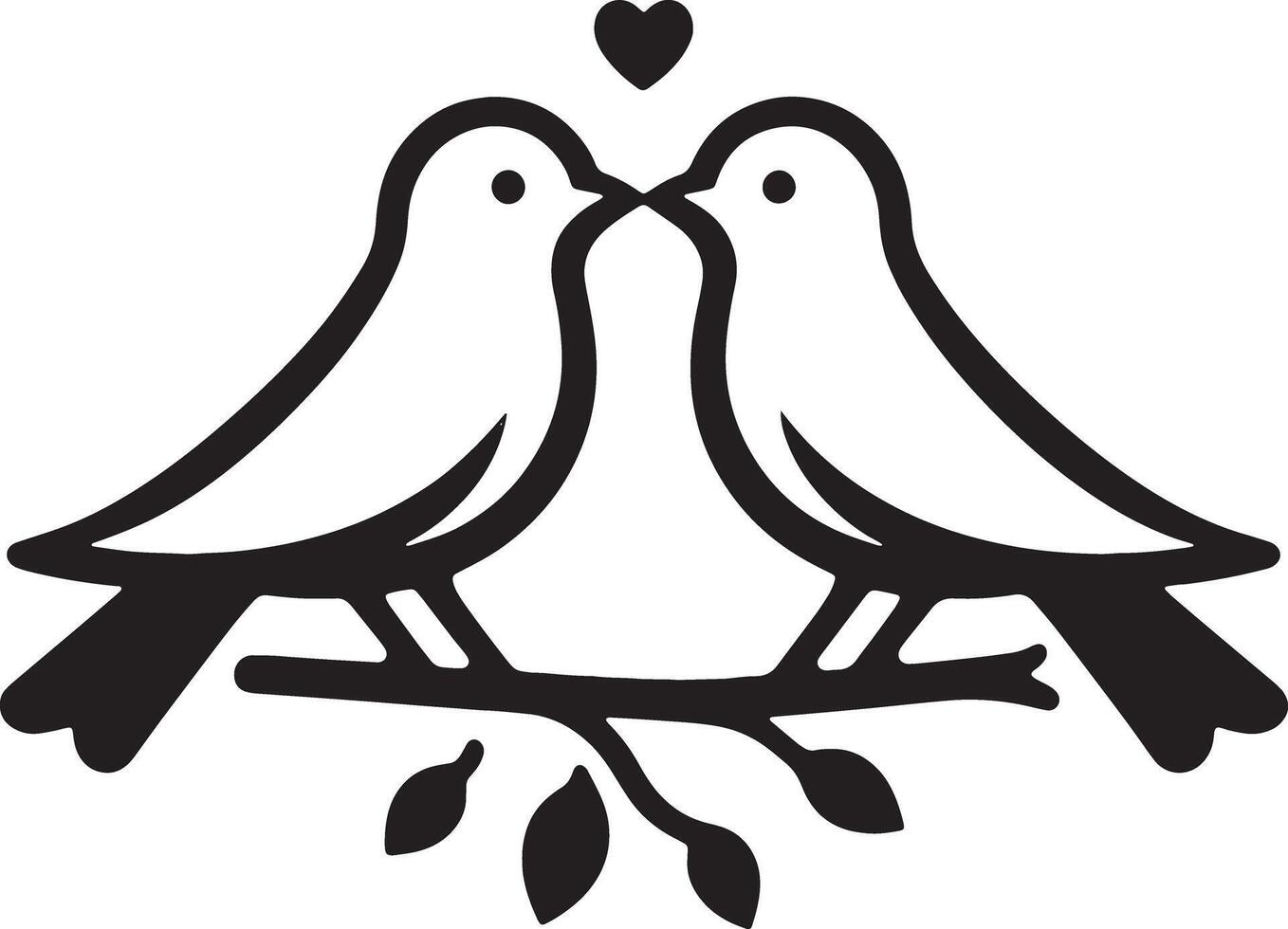 Loving birds on the branch of a tree clipart silhouette in black colour. Dove illustration template for tattoo or laser cutting. vector
